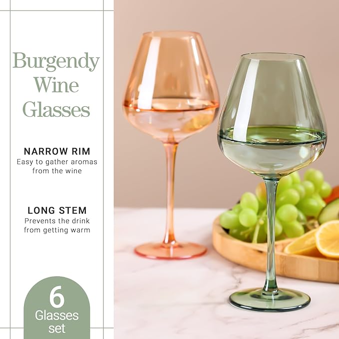 Physkoa Sage Green Wine Glasses Set of 6-18oz, Long Stem, Universal Size for White and Red Wine - Cool Green Table Decorate for Wedding Deco