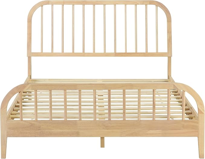 DG Casa Wesley Solid Wood Full Size Bed Frame - Mid Century Modern Style, Platform with Spindle Headboard and Footboard, No Box Spring Required, Natural Finish
