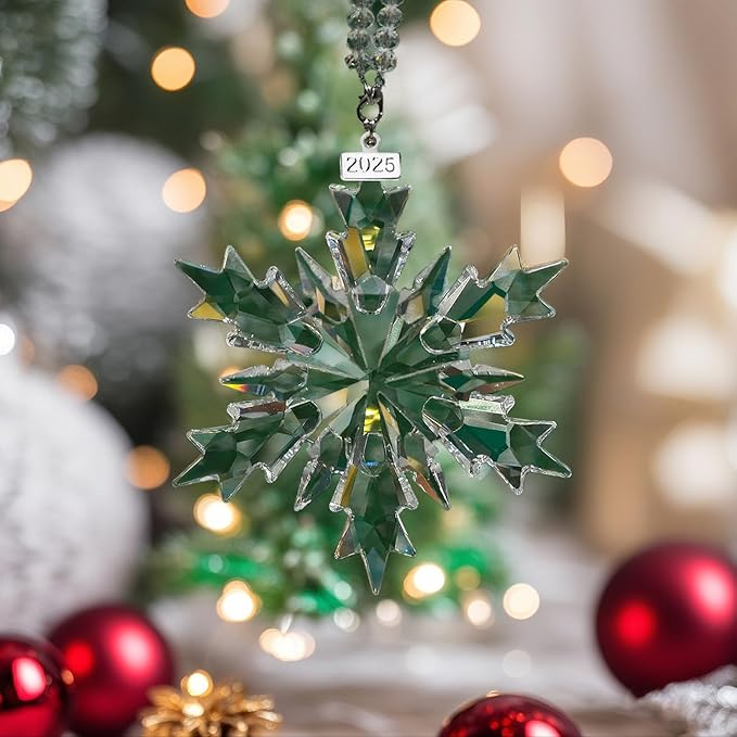 2025 Annual Edition Snowflake Clear Crystal Christmas Ornament, Snowflake Ornaments Display Winter Home Décor Christmas Decor Gift(Clear)