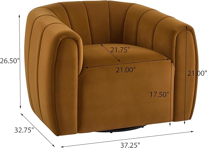Christopher Knight Home Monroe Velvet Swivel Club Chair,Armchair with 360-Degree Rotation,Upholstered Barrel Swivel Sofa Chair for Living Room/Bedroom,Tufted Back,Thick Cushion, Iron Base, Dark Yellow