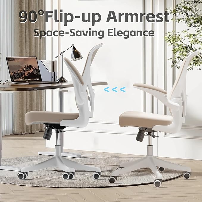Ergonomic Office Chair with Adjustable Lumbar Support & Flip-Up Armrests - High Back Desk Chair with Thickened Seat Cushion, Rolling Wheels for Home/Office Study Work