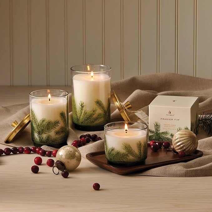 Thymes Frasier Fir Candle - Heritage Pine Needle Luminary Scented Candles - Elegant Pine Candle - Crisp Siberian Fir, Cedarwood & Sandalwood - Holiday Candles - Christmas Decor (Medium, 11.5 oz)