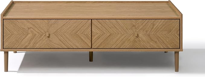 LuxenHome Wood Coffee Table with Storage, 47" Mid Century Modern Coffee Tables with 2-Drawer, Center Table for Small Space, Rectangular Cocktail Tea Tables for Living Room, Office