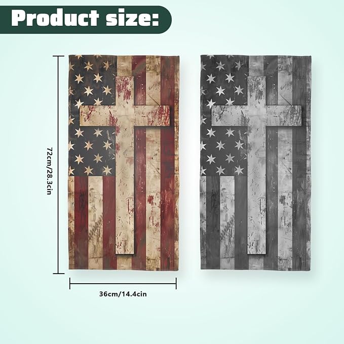 American Flag Kitchen Dish Towels Cross USA Flag Hand Tea Towels American Flag
