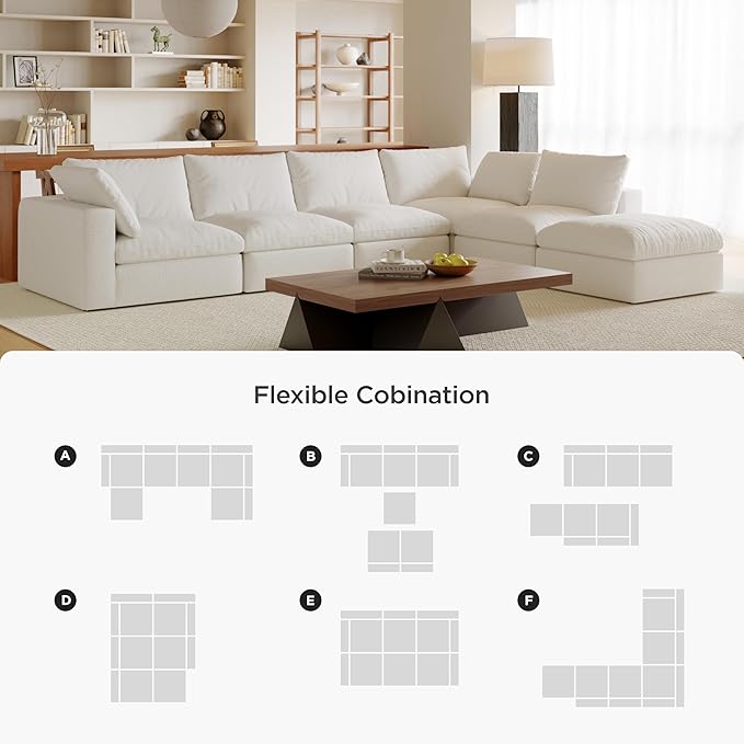 Acanva Oversized Modular Sectional Cloud Couch, Free Combination Minimalist Sofa with Shredded Latex Filled Cushion and Removable Slipcovers for Living Room, Apartments, Home Office, Corner Piece