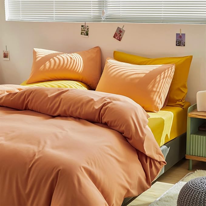 CLOTHKNOW Pink Peach Queen Comforter Set 3Pcs Orange Bedding Comforter Sets Soft Coral Queen Comforter Cozy Light Orange Comforter with 2 x Pillowcases