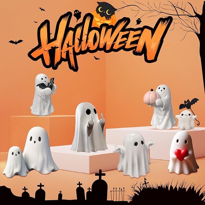 Halloween Ghost Figurine - Funny Ghost Statue, Cute Rock Ghost for Gift Props Tabletop Home Decor Ghosts Halloween Decorations Indoor