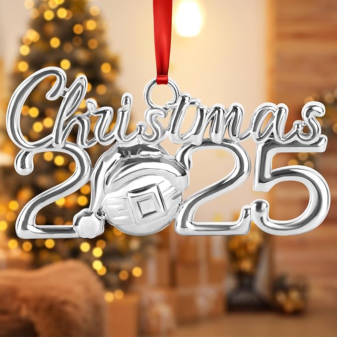 Christmas Ornament 2025 Ornaments for Christmas Tree Decorations, Dated Ornaments 2025 Keepsake Yearly 2025 Metal Hanging Ornaments for Xmas Wreath Decor Holiday Party Supplies