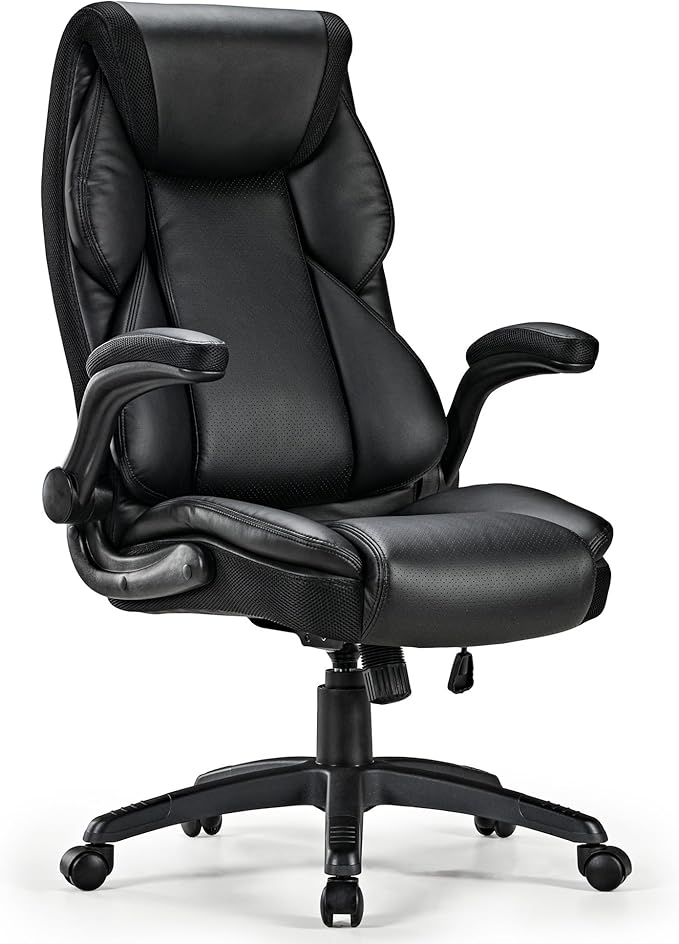 EUREKA ERGONOMIC PU Leather Desk Chair Office Executive Chair, Ergonomic Office Chair Flip Up Arms, High Back Office Chair with Headrest, Home Office Chair with Wheels, Computer Chairs for Adults