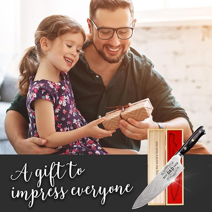 Dad Gifts for Dad Daughter Wife Son, Best Dad Ever Kitchen Knife Gift Set with Wooden Box, Dad Christmas Birthday Gift Ideas, 8" Professional Chef Knife, Dads Birthday Gifts for Men Husband