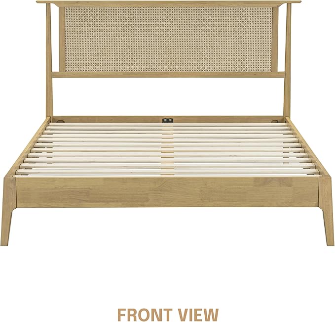 NTC Ruby Wooden Bed Frame with Headboard, Solid Wood Foundation with Silent Slats and Wood Central Supports, 1000 Lb Capacity, Effortless Assembly, Multiple Sizes and Colors (Sand, Queen)