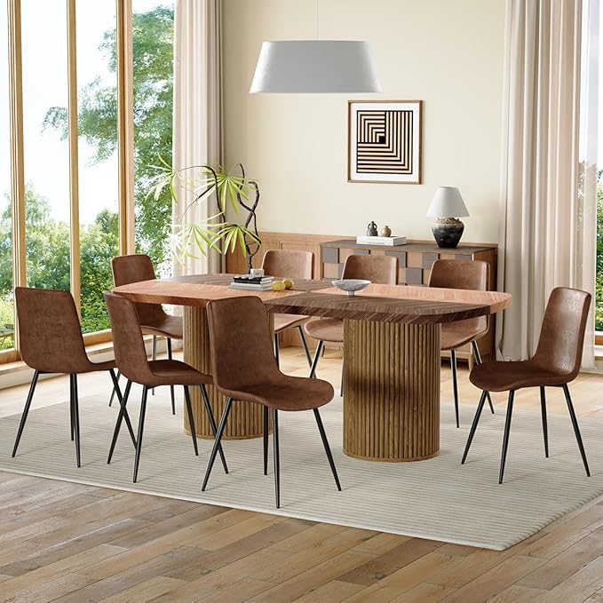 Dining Table Set for 8 - Large 79" Rectangular Kitchen Table Set for 8 with Cushioned Chairs,Modern Mid-Century Wood Dining Room Tables Set for 8 Ideal for Kitchen & Gatherings