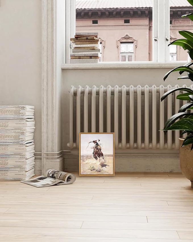 KBKBART Vintage Framed Canvas Wall Art, Western Cowboy Art Prints Southwestern Artwork Prints Farmhouse Wall Decor for Western Bedroom Bathroom Decor (8"x10")