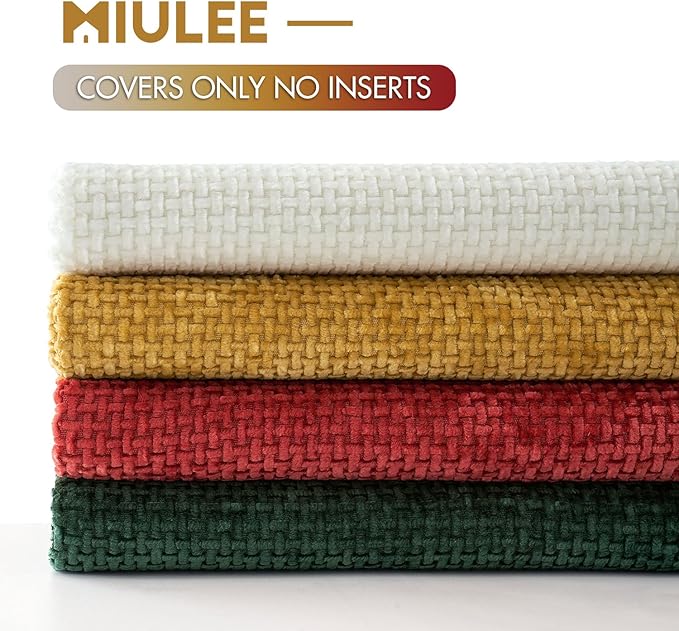 MIULEE Christmas Pack of 4 Throw Pillow Covers 16x16 Inch Christmas Red/Green Soft Decorative Chenille Pillow Covers Farmhouse Accent Cushion Covers for Boho Home Decor Bedroom Living Room