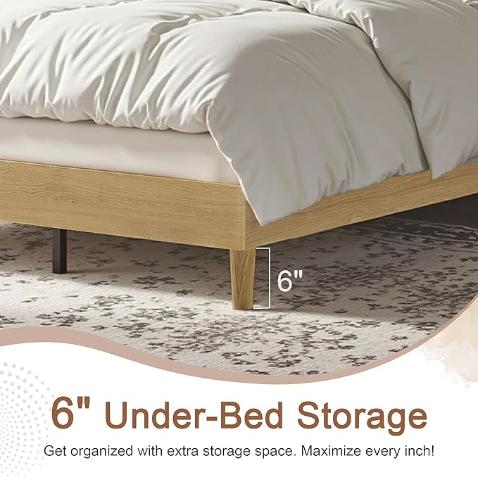 VECELO Full Bed Frame Upholstered Platform Beds with Height-Adjustable Cotton and Linen Headboard, Heavy Duty Wood Slats, 6" Under-Bed Space, Noise-Free, No Box Spring Needed,Easy Assembly