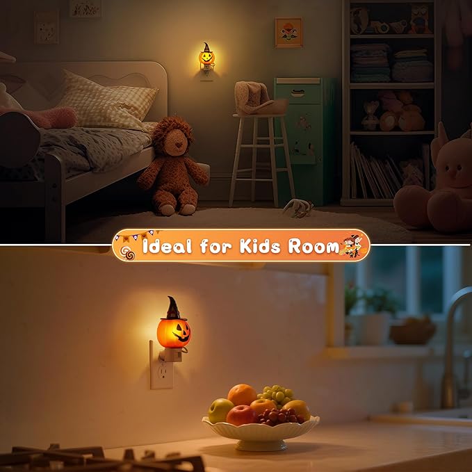 L LOHAS LED Pumpkin Night Light, Halloween Lights Indoor, Plug in Nightlight with UL,C7 Bulbs Changeable,Halloween Party Decorations for Adults,Kids,Gift
