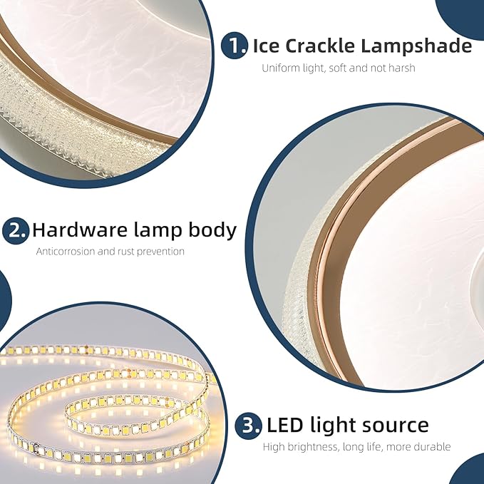 LED Flush Mount Ceiling Light, 19inch Round Dimmable Ceiling Lamp, Multiple Modes, 3000K-6000K, 60W, Modern Living Room Lighting Fixture for Entryway, Dining Room, Bedroom, Bathroom, Study