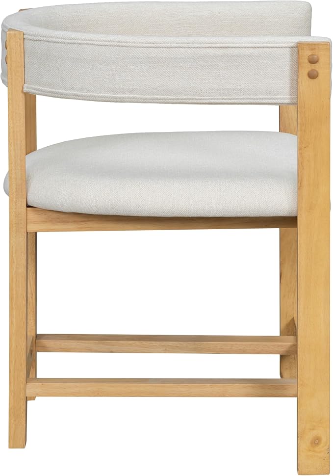 Christopher Knight Home Set of 2 Arley Modern Fabric Upholstered Dining Sturdy Wooden Kitchen Side Chair with Ergonomic Backrest and Footrest, Soft Padded Barrel, Beige+Natural