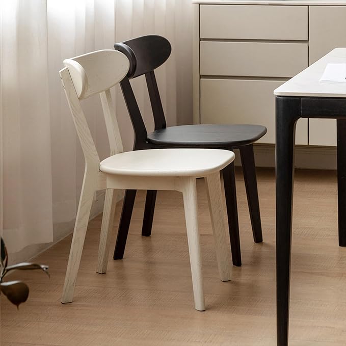 Oak Dining Chairs, Kitchen Chairs, 100% Solid Wood Modern Dinner Chair with Curved Backrest, Dining Room Chair for Kitchen, Living Room, Study (4PK, Black)