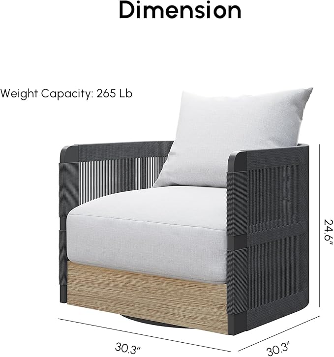 homary Rattan 360° Swivel Chair, Outdoor Chair Wicker Furniture with Thickened Cushions and Aluminum Frame for Garden, Balcony, Indoor, Black and Gray