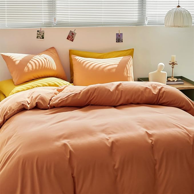 CLOTHKNOW Pink Peach Queen Comforter Set 3Pcs Orange Bedding Comforter Sets Soft Coral Queen Comforter Cozy Light Orange Comforter with 2 x Pillowcases