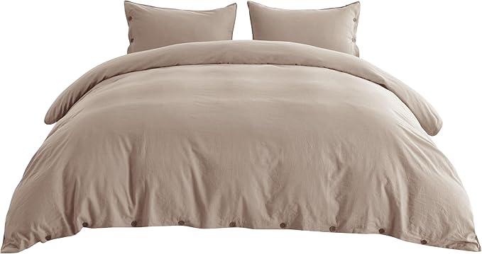 Bedsure Linen Duvet Cover King Size - Linen Cotton Blend Bedding Set, Soft & Cozy, 3 Pieces, 1 Duvet Cover 104x90 Inches and 2 Pillowcases, Warm Tan Color Cooling Bedding, Comforter Sold Separately