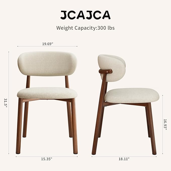 Kitchen Dining Chairs Set of 6 Modern Soft Linen Farmhouse Dining Room Chair with Metal Legs, Beige/Walnut