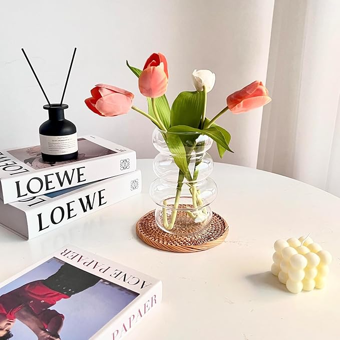 BLOFLO Transparent Glass Hydroponic Flower Vase, 7-Inch Clear Glass Vase, Four-Layer Geometric Glass Vase for Home Décor, Modern Bubble Glass Vase for Home Office Wedding Table Decoration (Clear)