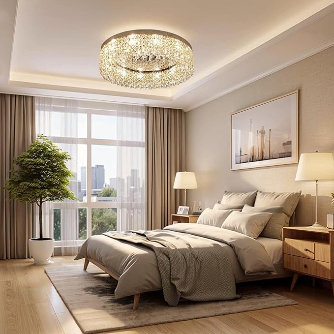 Modern Crystal Chandelier 8-Lights Large Raindrop Crystal Chandeliers Flush Mount Ceiling Light Fixture for Living Room Dining Room Bedroom