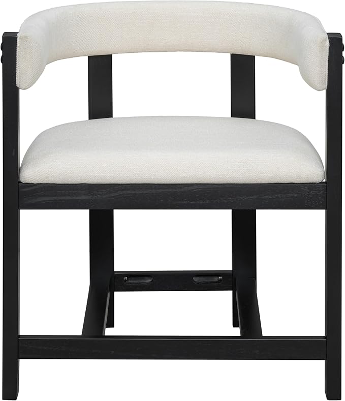 Christopher Knight Home Set of 2 Arley Modern Fabric Upholstered Dining Sturdy Wooden Kitchen Side Chair with Ergonomic Backrest and Footrest, Soft Padded Barrel, Beige+Black