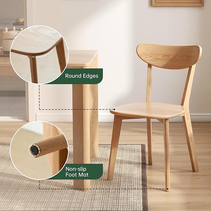 Oak Dining Chairs, Kitchen Chairs, 100% Solid Wood Modern Dinner Chair with Curved Backrest, Dining Room Chair for Kitchen, Living Room, Study (1PK, Natural)
