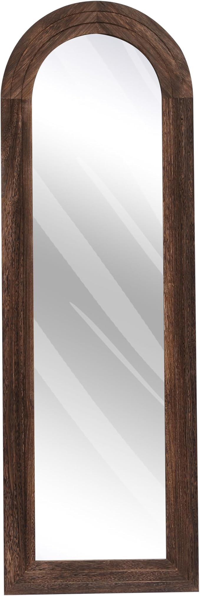 Arched Full Length Mirror with Solid Wood Frame, 65x22 Farmhouse Wall Mounted Floor Mirror with Stand, Vertical Hanging, Leaning Standing for Bedroom, Living Room, Brown