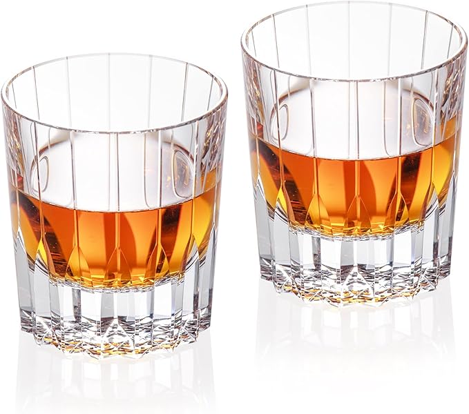 KAMMAK Crystal Whiskey Glasses Set of 2, Handcrafted 7.1oz Old Fashioned Glasses Stemless, Luxury Hand Blown Cocktail Glasses, Scotch Cup for Women, Men Gift for Bourbon Barware, Home Bar
