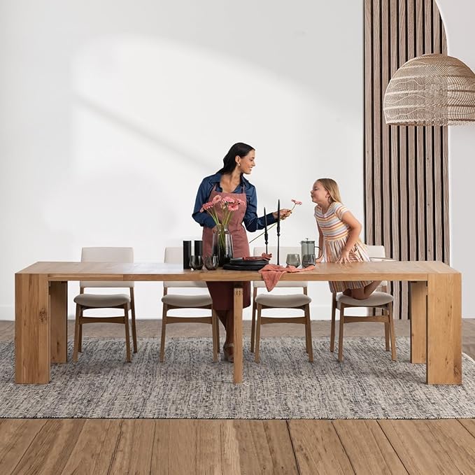 Transformer Table Extendable Dining Table Set for 4 to 12, Wood with Extending Panels & Stackable Chairs, Space Saving Small Table and Chairs Set of 4, Modern Dining Room Table Set