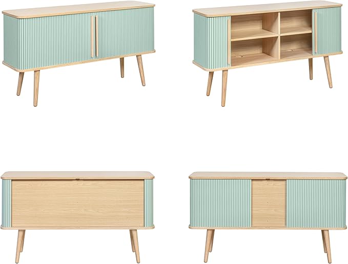 WERMO 53'' Blue Cabinet with Doors and Shelves - Credenza, Modern Media Console Table with Storage, Blue Sideboard Storage Accent Cabinet for Living Room, Office, Entryway and Bedroom (Oak)