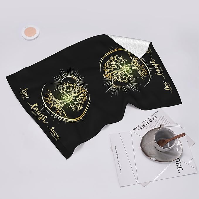 Live Laugh Love Kitchen Towels Set of 2 Absorbent Tree Life Hippie Witchy Aesthetic Cute Moon Dish Towels Tabletop Decor