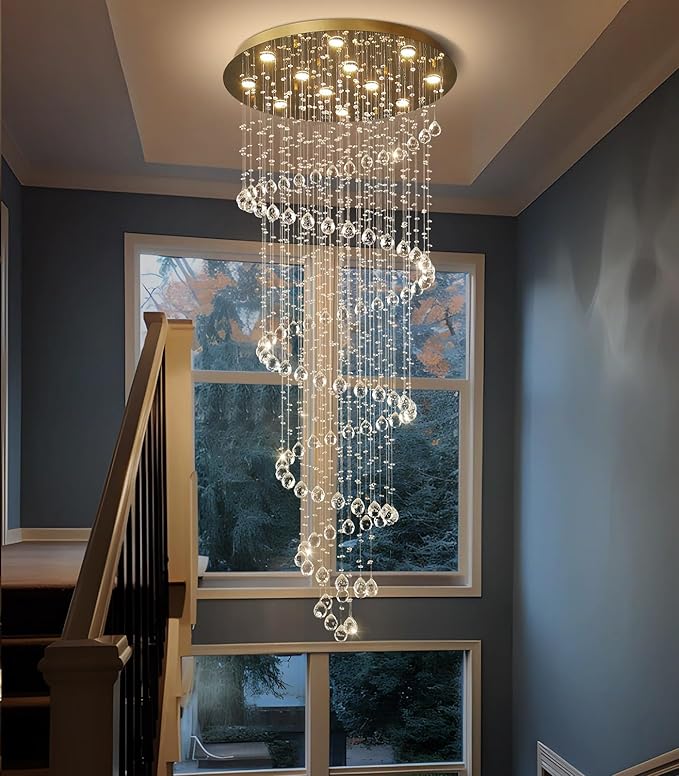 78 Inches Crystal Glam Chandelier Long Light Chandeliers with Dimmable Light Bulbs Gold High Ceiling Pendants Light Fixtures for Foyer Entryway Living Room Stair