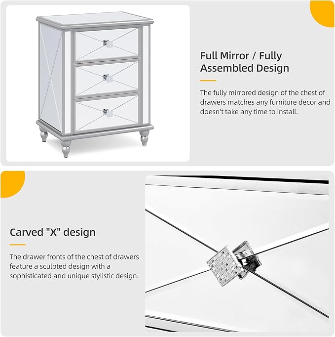 DWVO Silver 3 Drawers Dressers-23 Accent Chest with 3 Storage Drawers