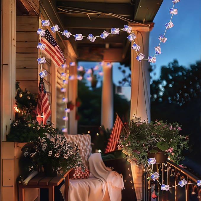 Coquimbo 4th of July Decorations Flag Lights, Patriotic String Lights Battery Operated 10FT 30 LED Fairy Lights, Fourth of July Decor for Home Indoor Outdoor Memorial Independence Day