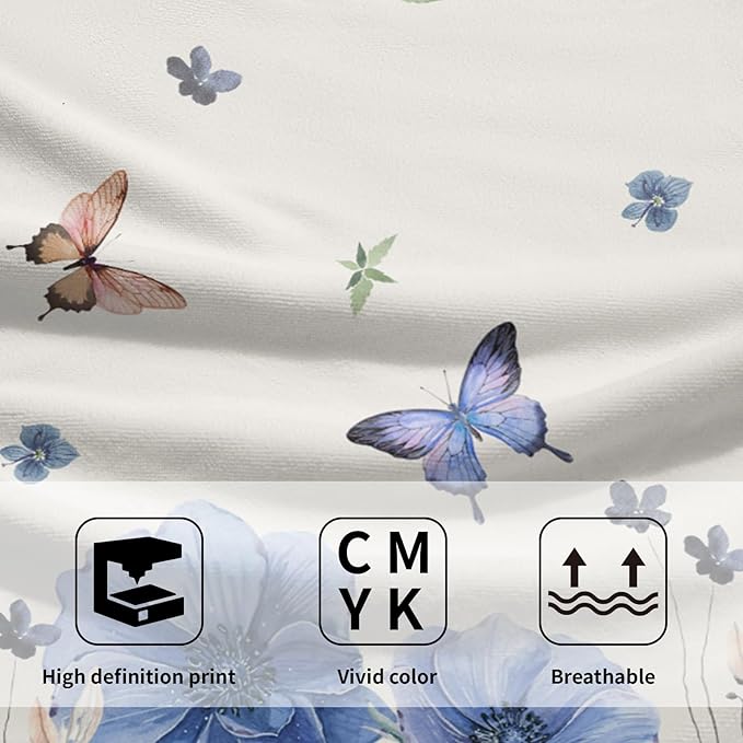 Spring Kitchen Towels Wild Flowers Set of 2 Butterfly Floral Absorbent for Home Gym Spa Blue
