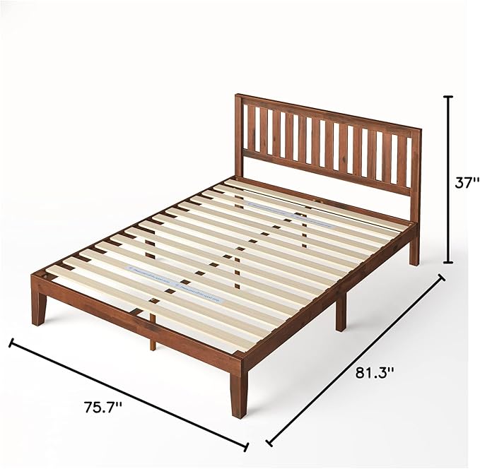 ZINUS Vivek Wood Platform Bed Frame with Headboard, Solid Wood Foundation with Wood Slat Support, No Box Spring Needed, Easy Assembly, King