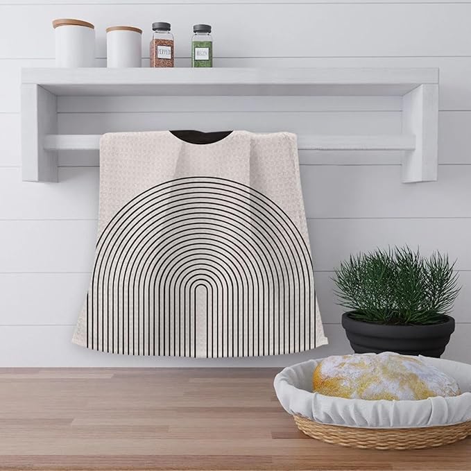 OHSUL Boho Sun Moon Rainbow Kitchen Towels Set of 2 Mid Century Modern Hand Towels Bathroom Kitchen Decor Tabletop Decor