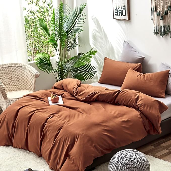 CLOTHKNOW Pumpkin Full Size Comforter Sets 3Pcs Brown Rust Bedding Comforter Sets Caramel Comforter Orange Terracotta Comforter with 2 x Pillow Cases
