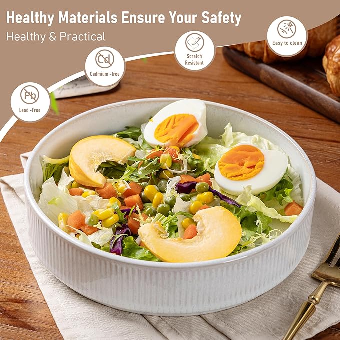GBHOME 7.5'' Stoneware Pasta Bowls, Serving Bowls Set of 6 for Kitchen, Double Reactive Glaze Bowls for Fruit,Pasta,Salad,Oatmeal,Meal, Microwave Safe (6 pcs)
