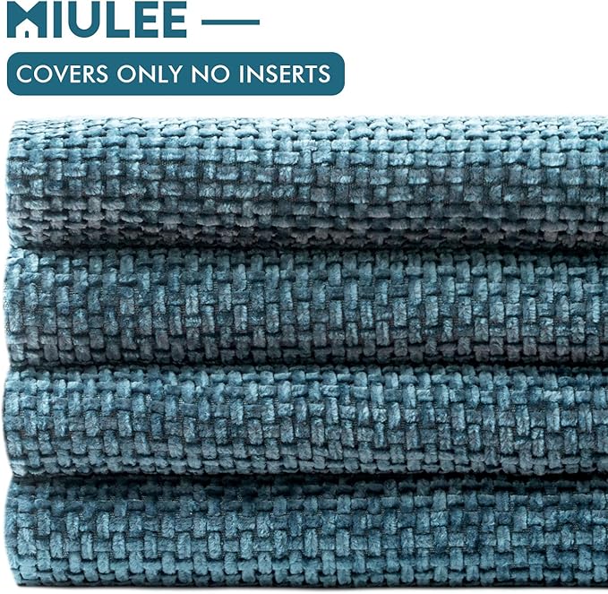 MIULEE Pack of 4 Throw Pillow Covers 18x18 Inch Smoke Blue Soft Decorative Chenille Pillow Covers Farmhouse Accent Cushion Covers for Boho Home Decor Bedroom Living Room