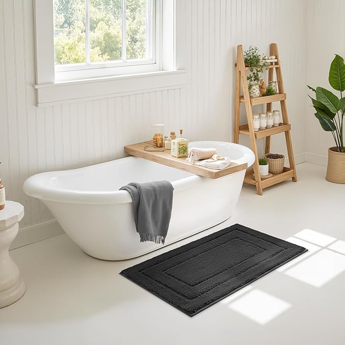 GRANNY SAYS Bathroom Rugs Non Slip, 16" x 24", Bath Rugs for Bathroom Washable, Bath Mats for Floor, Microfiber Bath Mat for Tub, Absorbent Bath Rugs for Shower Room, Charcoal Gray
