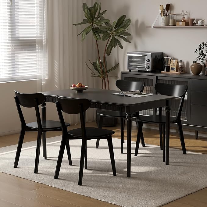 Oak Dining Chairs, Kitchen Chairs, 100% Solid Wood Modern Dinner Chair with Curved Backrest, Dining Room Chair for Kitchen, Living Room, Study (1PK, Black)