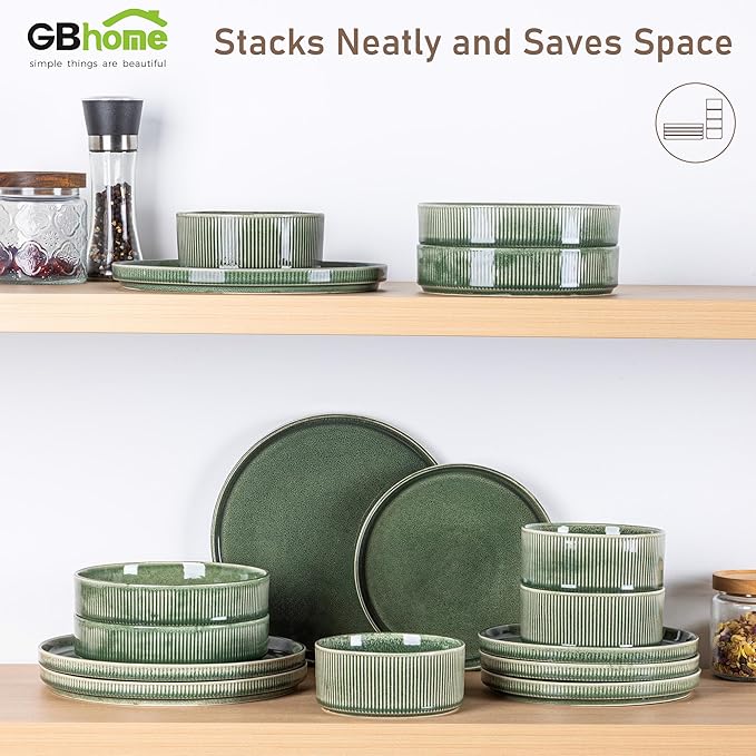 GBHOME Stoneware Dinnerware Sets for 4,Round Reactive Glaze Ceramic Plates and Bowls Set,Highly Scratch Resistant| Dishwasher & Microwave Safe Dishes Set,Service for 4(12Pcs)