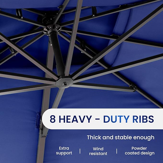10 X 13 FT Cantilever Patio Umbrella Outdoor Heavy Duty Double Top Windproof Rectangle Offset Umbrellas with 360-degree Rotation for Pool Deck Backyard, Navy