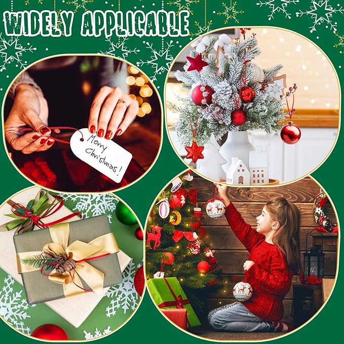 JUNEBRUSHS 300Pcs Christmas Ornament Hangers, Hand Tied String Ties Ornament Loops Thin Red Ribbon for Ornaments Christmas Tree Hanging Decorations (Red)